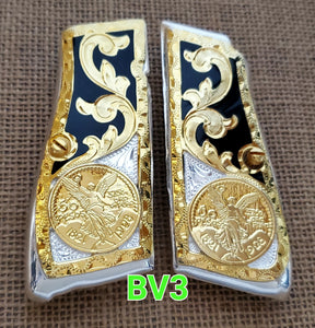 Browning highpower many mexican style grips cachas Handmade engraved 24k gold plated