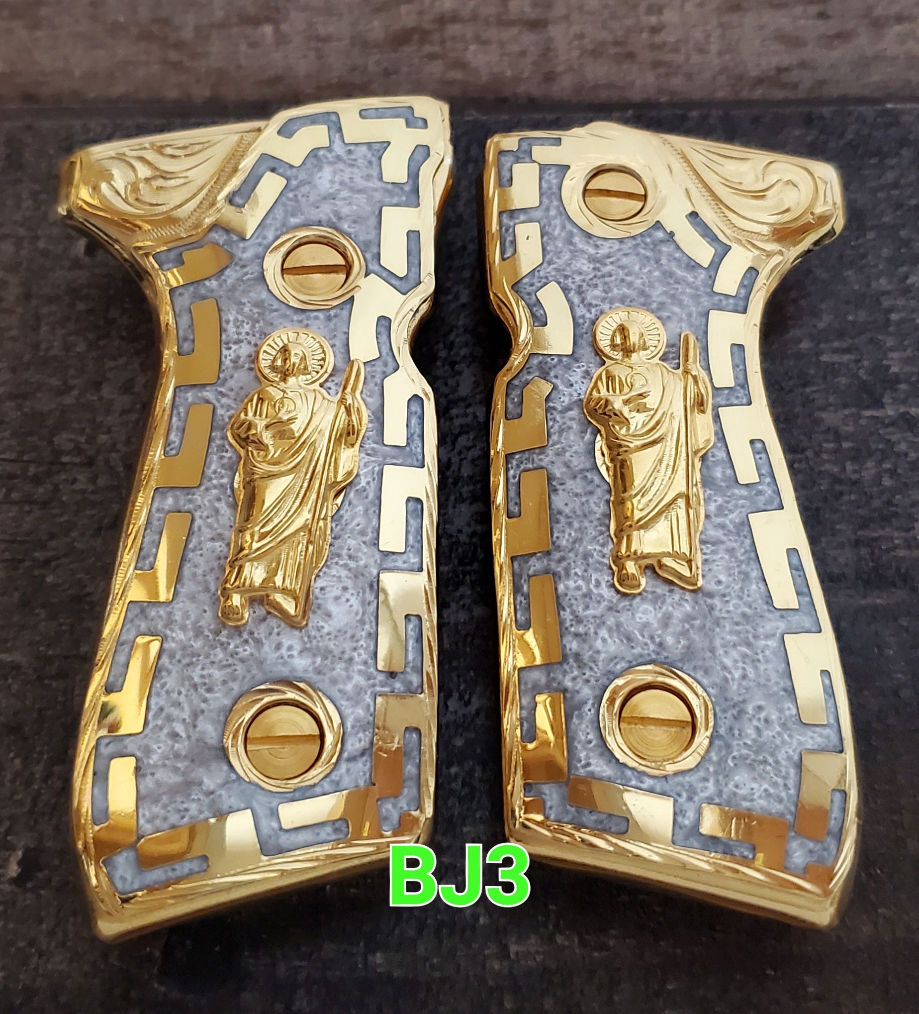 San judas saint jude custom made premium cachas pistol grips 24k gold Plated beretta 92fs