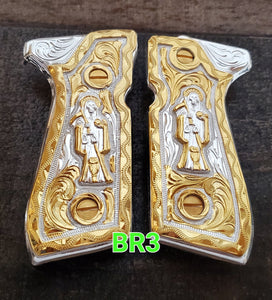 Santa muerte Reaper Beretta 92fs cachas 24k gold Plated best mexican engraved Grips