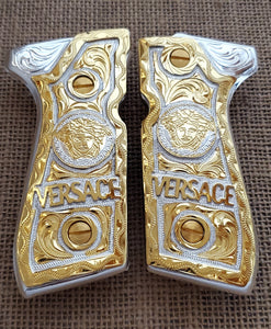 Medusa Beretta 92fs 9mm premium custom made cachas pistol grips 24k gold Plated