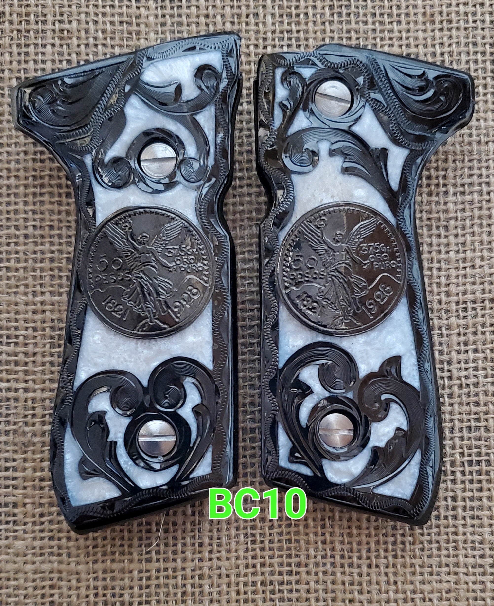 centenarios silver,black,golden custom made beretta 92fs cachas pistol grips 24k gold Plated