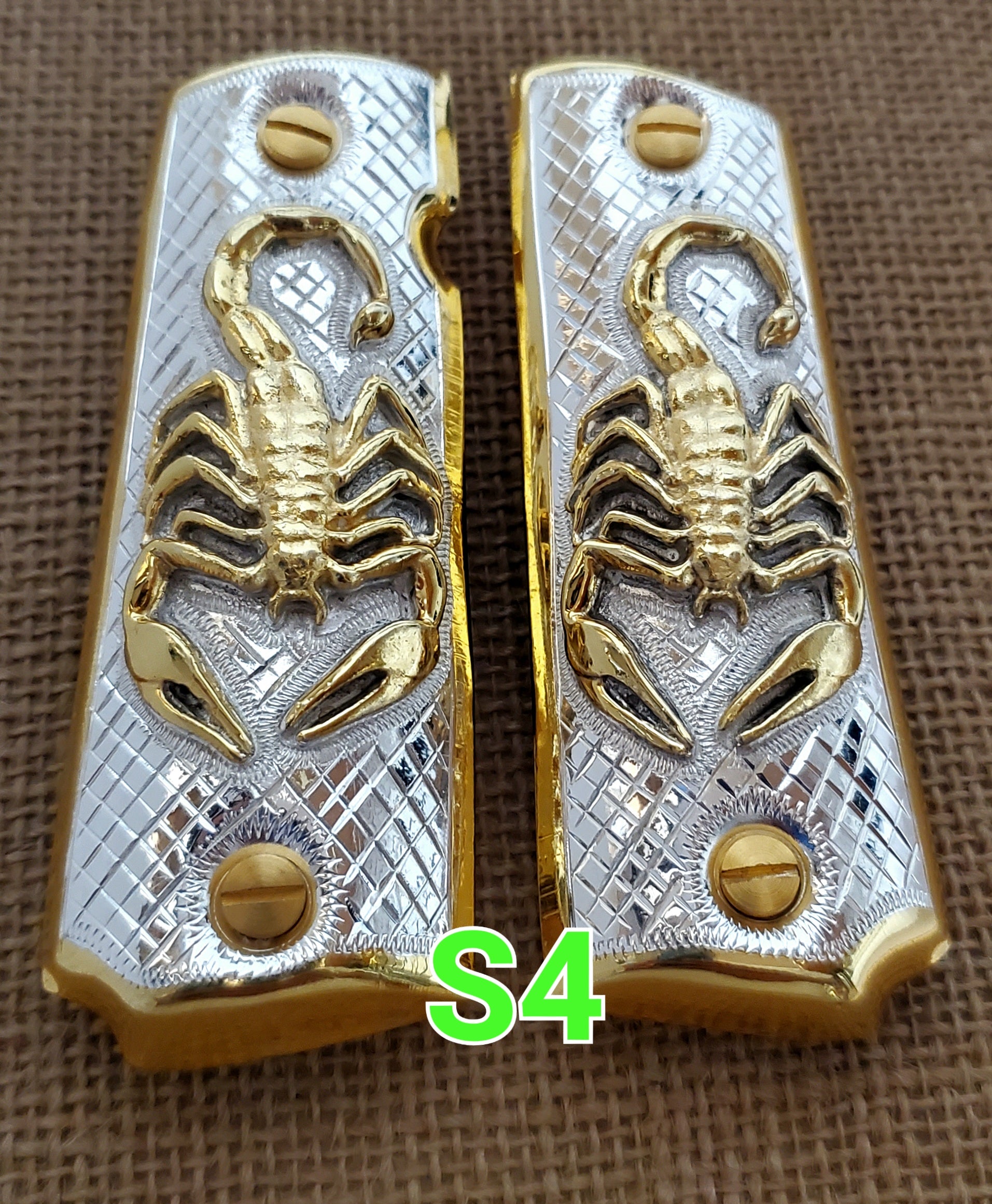 1911 scorpion alacran narco mexican style government gun grips cachas 24k gold plated