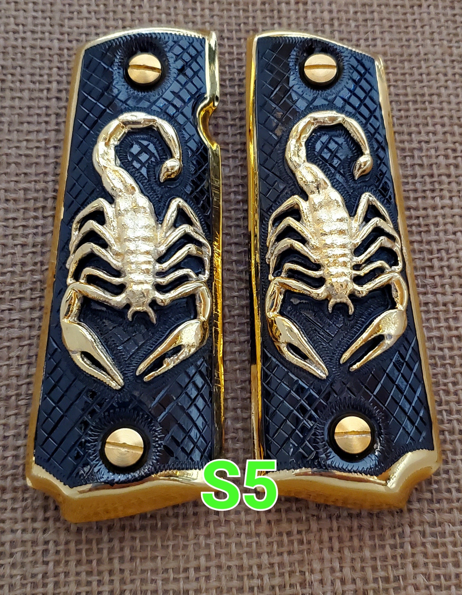 1911 scorpion alacran narco mexican style government gun grips cachas 24k gold plated