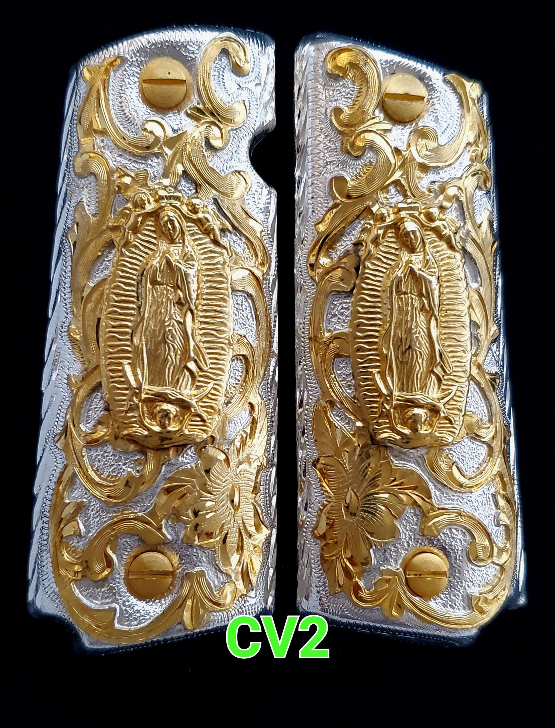 1911 cachas virgen mexican style government gun virgin mary grips 24k gold plated