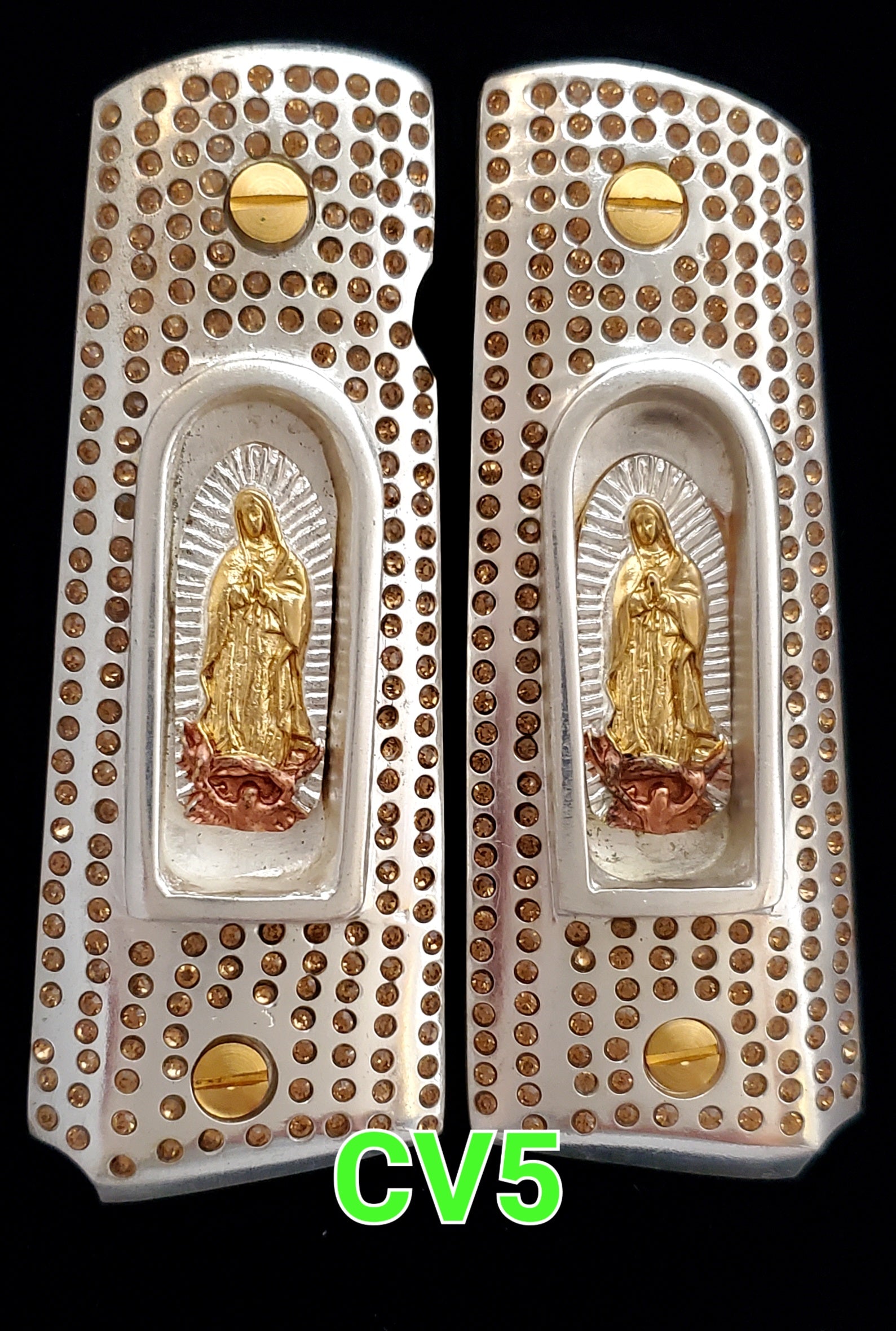 1911 cachas virgen mexican style government gun virgin mary grips 24k gold plated