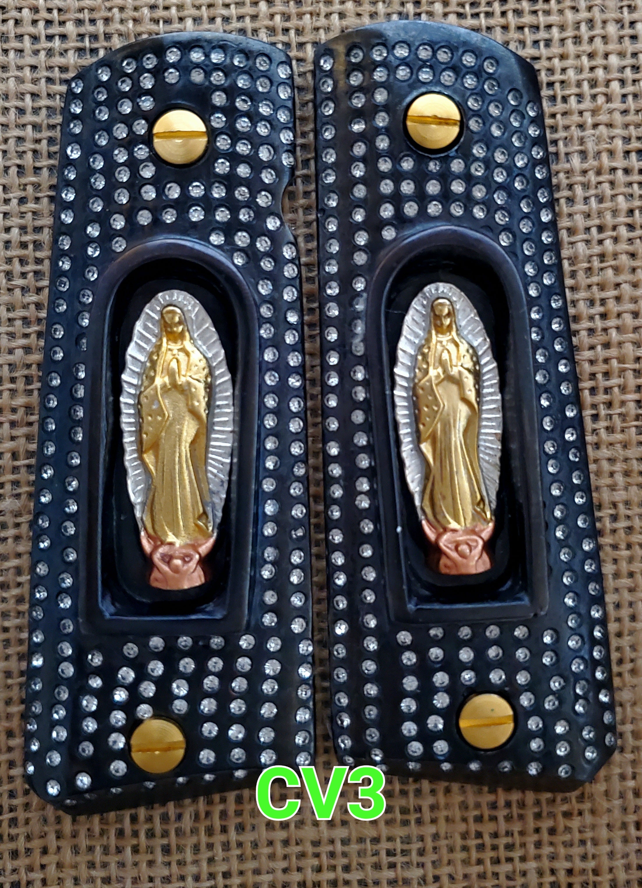 1911 cachas virgen mexican style government gun virgin mary grips 24k gold plated