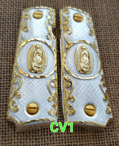 1911 cachas virgen mexican style government gun virgin mary grips 24k gold plated