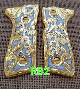 rameado Handmade engrave style premium mexican Beretta 92fs grips Cachas clasicas rameadas