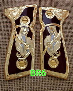 Santa muerte Reaper Beretta 92fs cachas 24k gold Plated best mexican engraved Grips