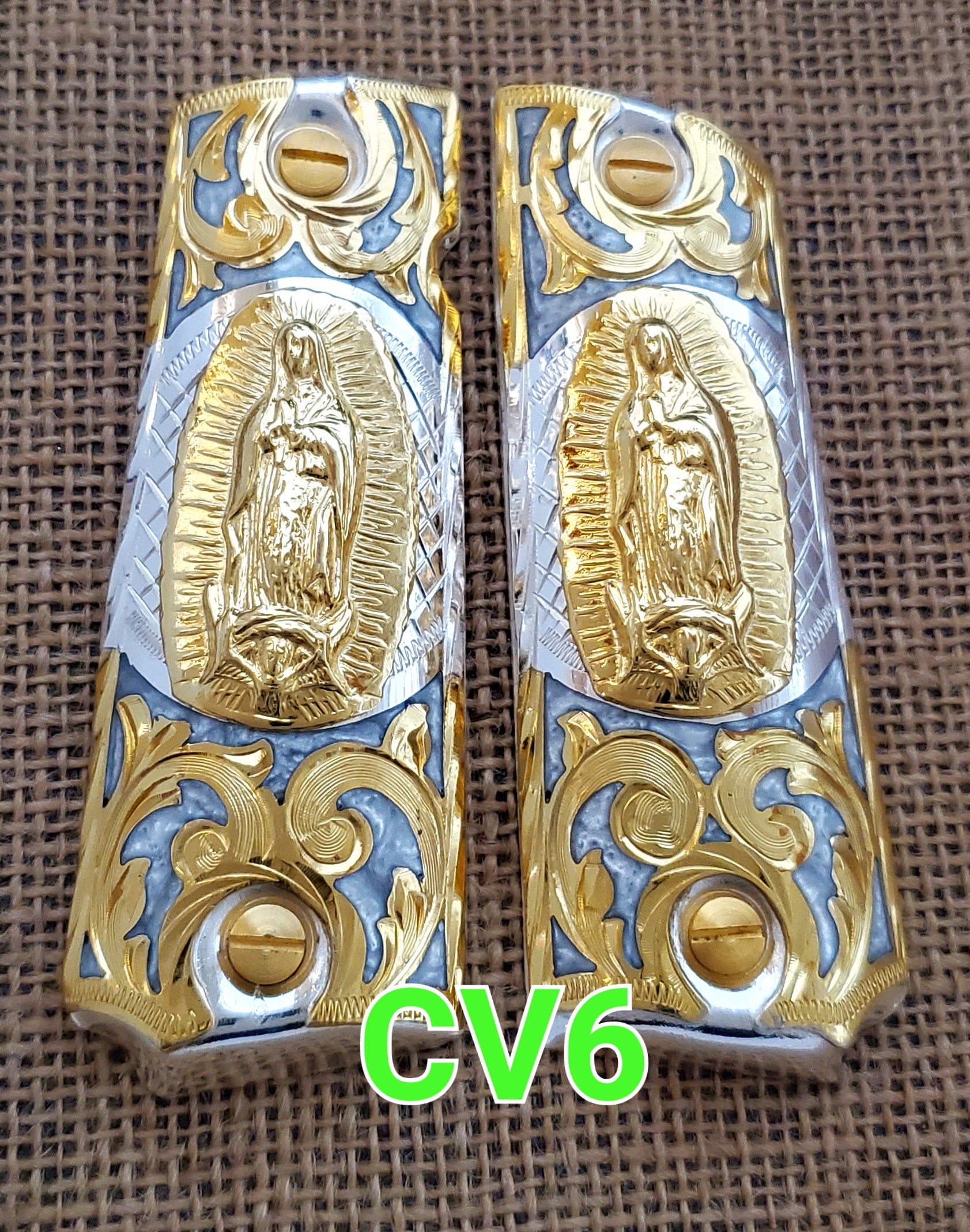 1911 cachas virgen mexican style government gun virgin mary grips 24k gold plated