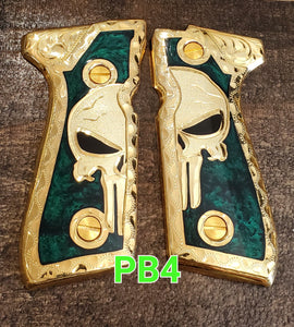 The punisher custom made beretta 92fs cachas pistol grips 24k gold Plated