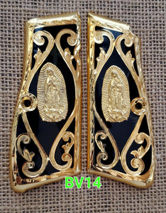 Browning highpower many mexican style grips cachas Handmade engraved 24k gold plated