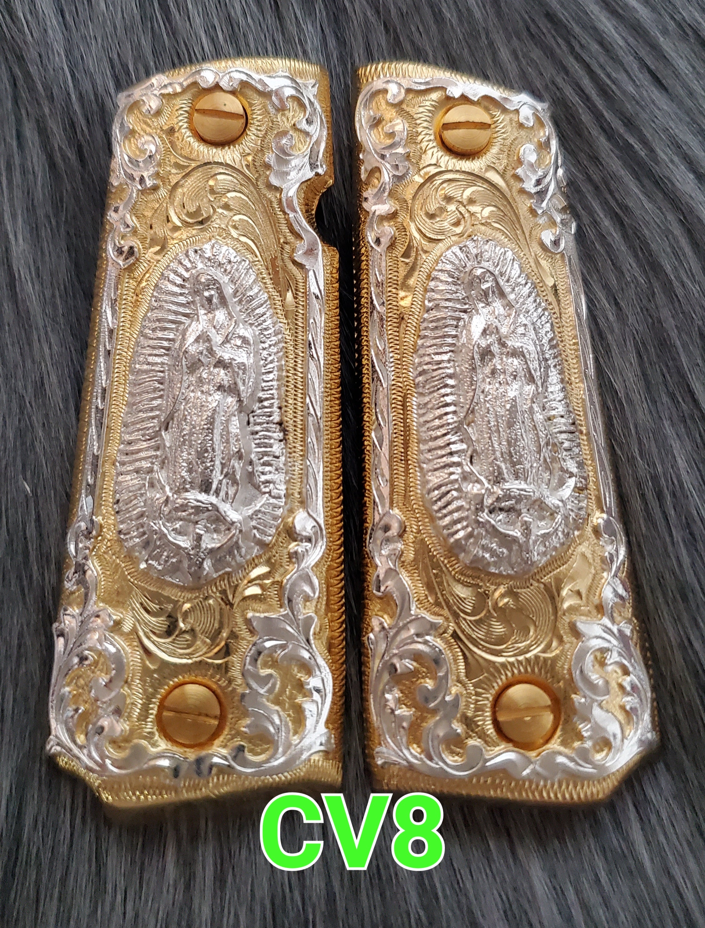 1911 cachas virgen mexican style government gun virgin mary grips 24k gold plated