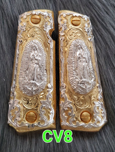 1911 cachas virgen mexican style government gun virgin mary grips 24k gold plated