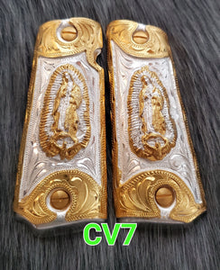 1911 cachas virgen mexican style government gun virgin mary grips 24k gold plated