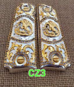 Zirconias 1911 full size many mexican styles government gun grips cachas negras,plateadas y chapa de oro