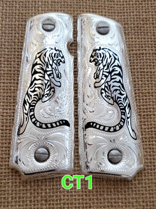 1911 grips tiger mexican style government gun grips cachas silver plated