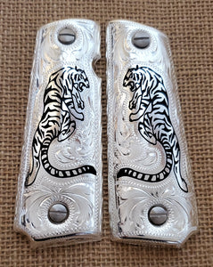 1911 grips tiger mexican style government gun grips cachas silver plated