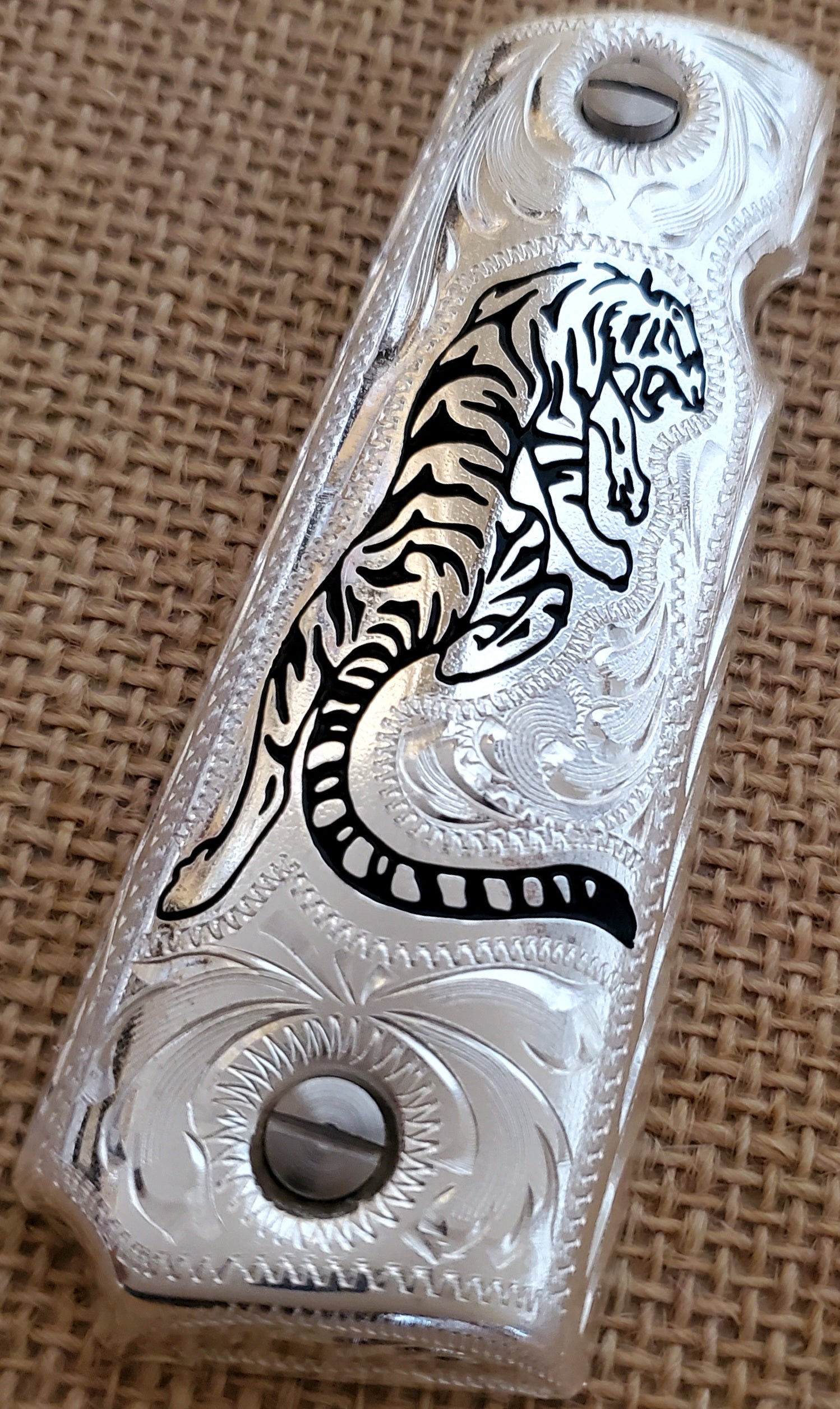 1911 grips tiger mexican style government gun grips cachas silver plated