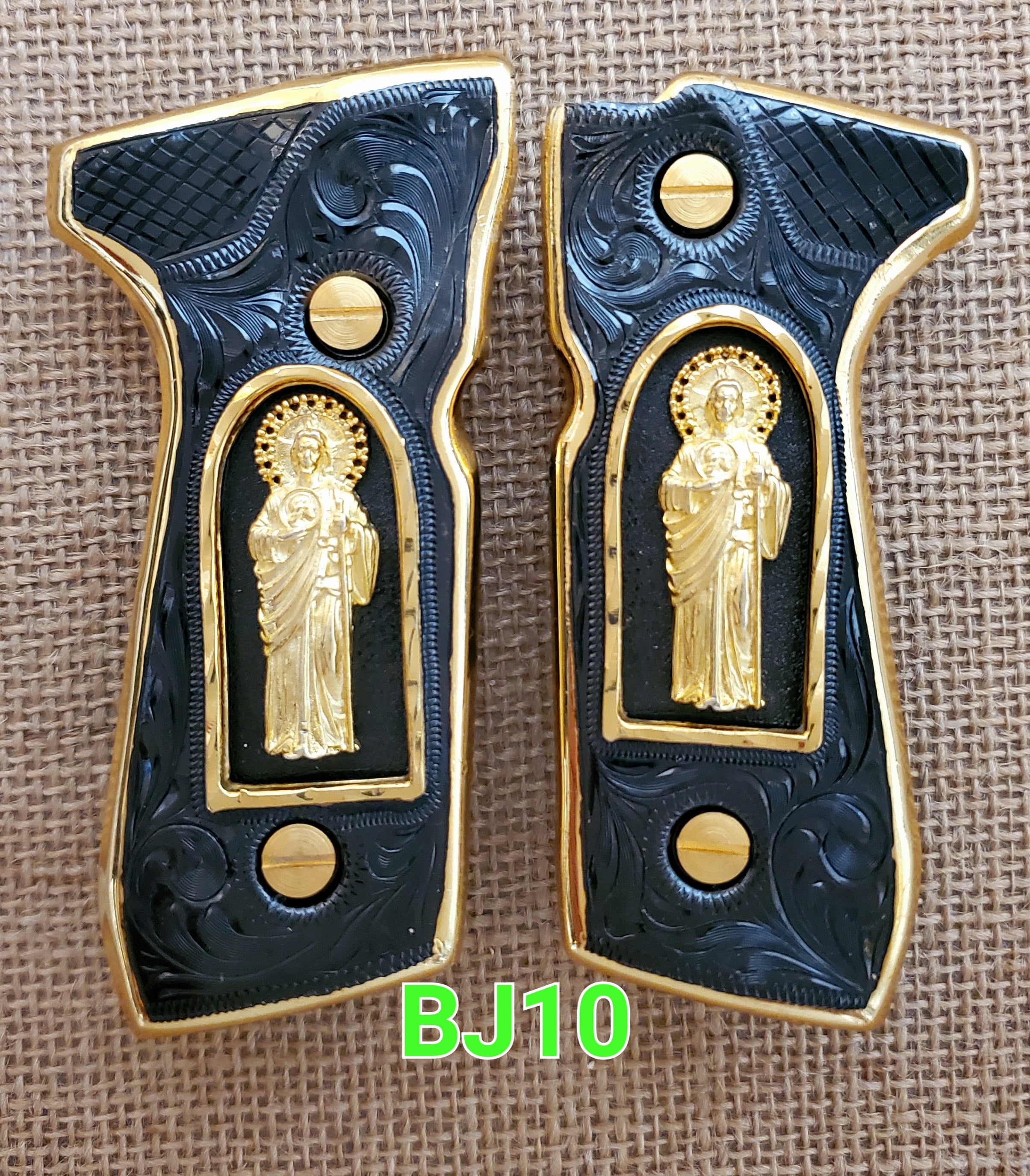 San judas saint jude custom made premium cachas pistol grips 24k gold Plated beretta 92fs