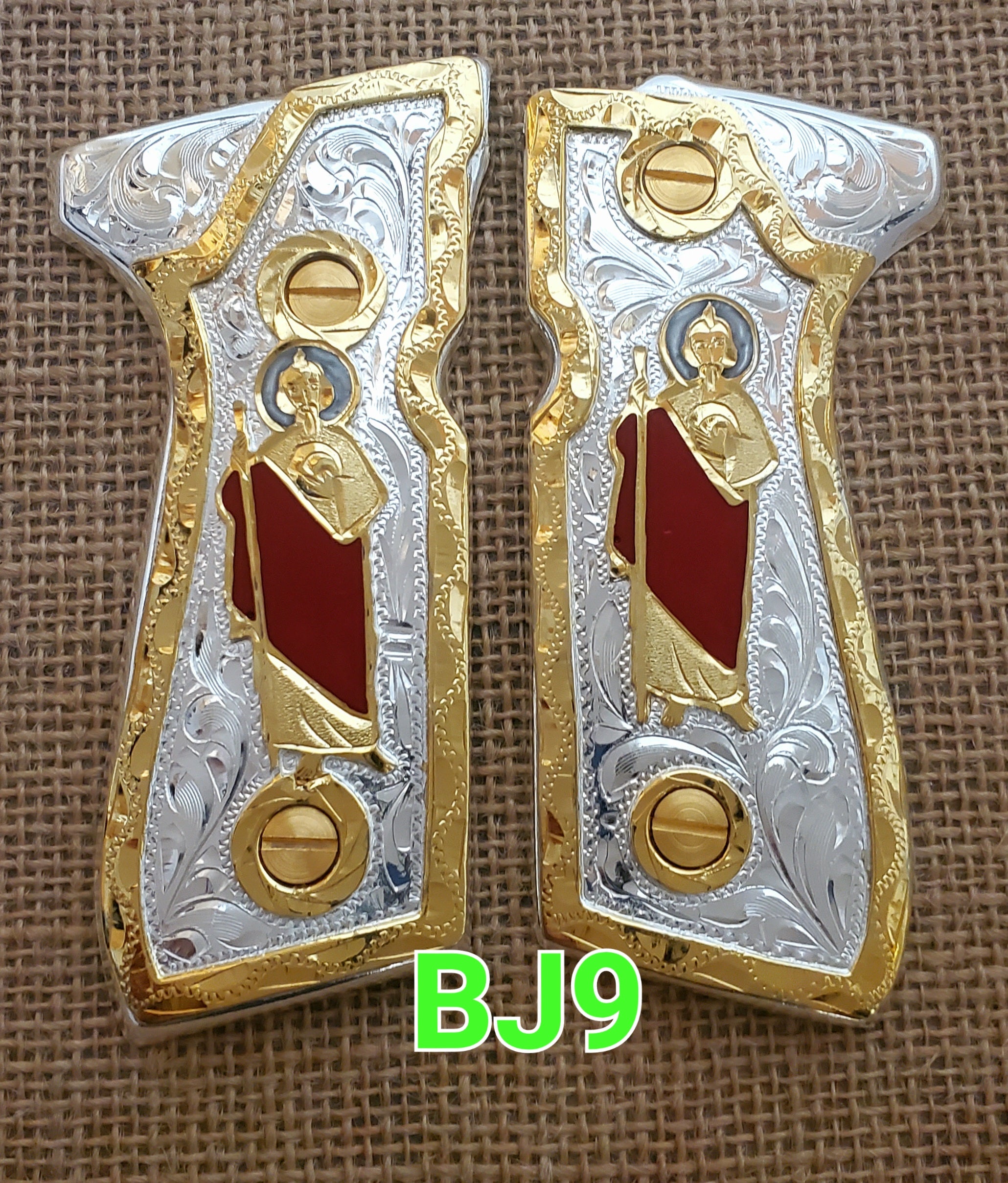 San judas saint jude custom made premium cachas pistol grips 24k gold Plated beretta 92fs