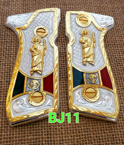 San judas saint jude custom made premium cachas pistol grips 24k gold Plated beretta 92fs