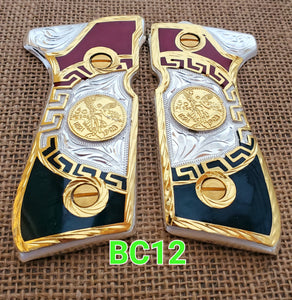 centenarios silver,black,golden custom made beretta 92fs cachas pistol grips 24k gold Plated