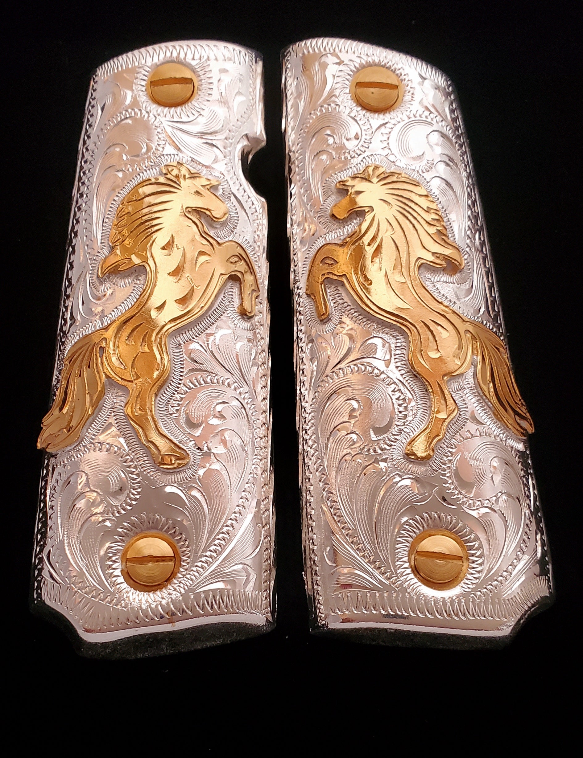 Cachas caballlos horse potros caballitos herraduras 1911 full size mexican narco style gun grips gold plated