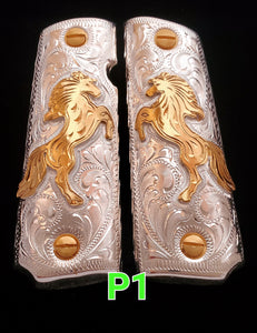 Cachas caballlos horse potros caballitos herraduras 1911 full size mexican narco style gun grips gold plated