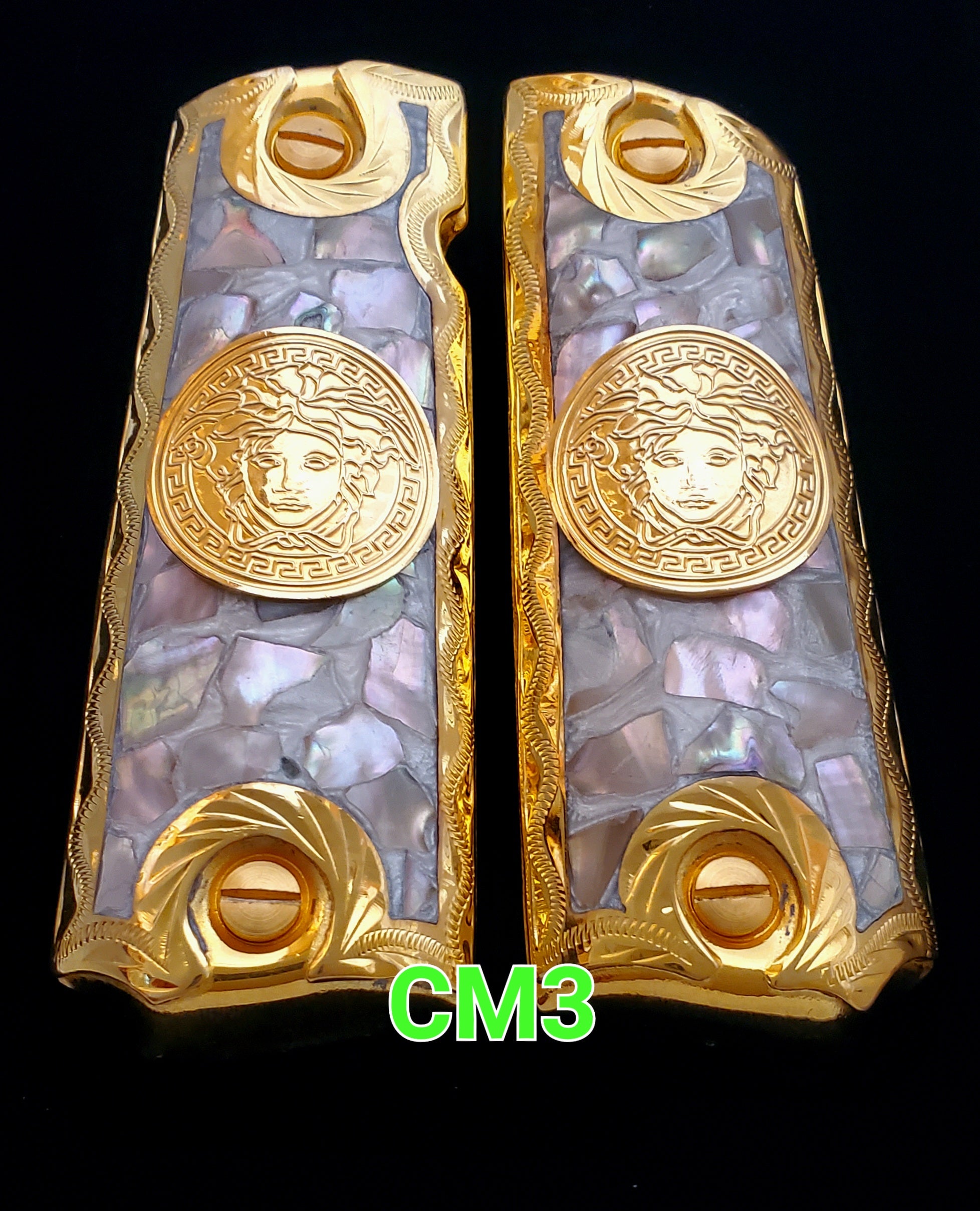 1911 medusas narco mexican style government gun grips cachas 24k gold plated