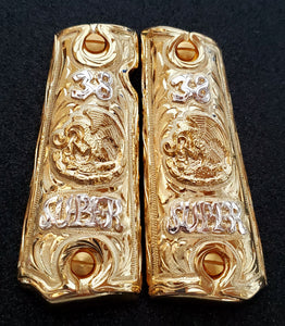 38 super varios style eagle centenario 1911 govermment gun grips cachas 24k gold plated