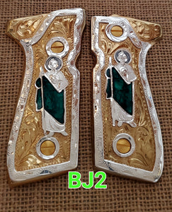 San judas saint jude custom made premium cachas pistol grips 24k gold Plated beretta 92fs