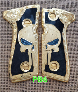 The punisher custom made beretta 92fs cachas pistol grips 24k gold Plated