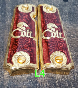 1911 logo mexican style government gun grips cachas 24k gold plated