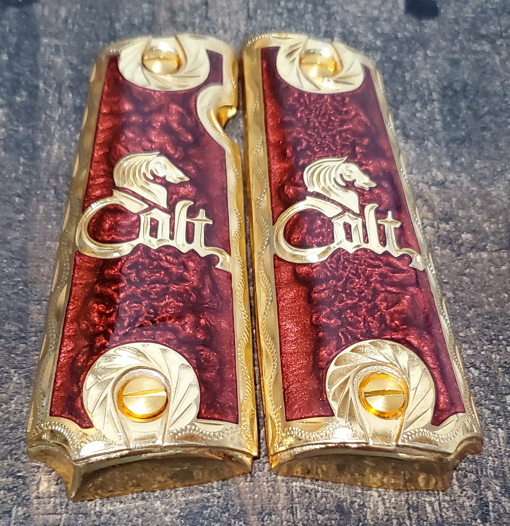 1911 logo mexican style government gun grips cachas 24k gold plated