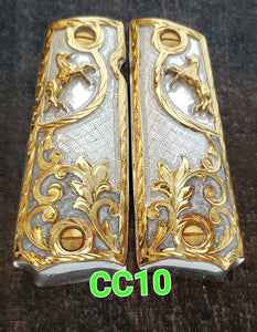 1911 caballitos logo narco mexican style government gun grips cachas 24k gold plated