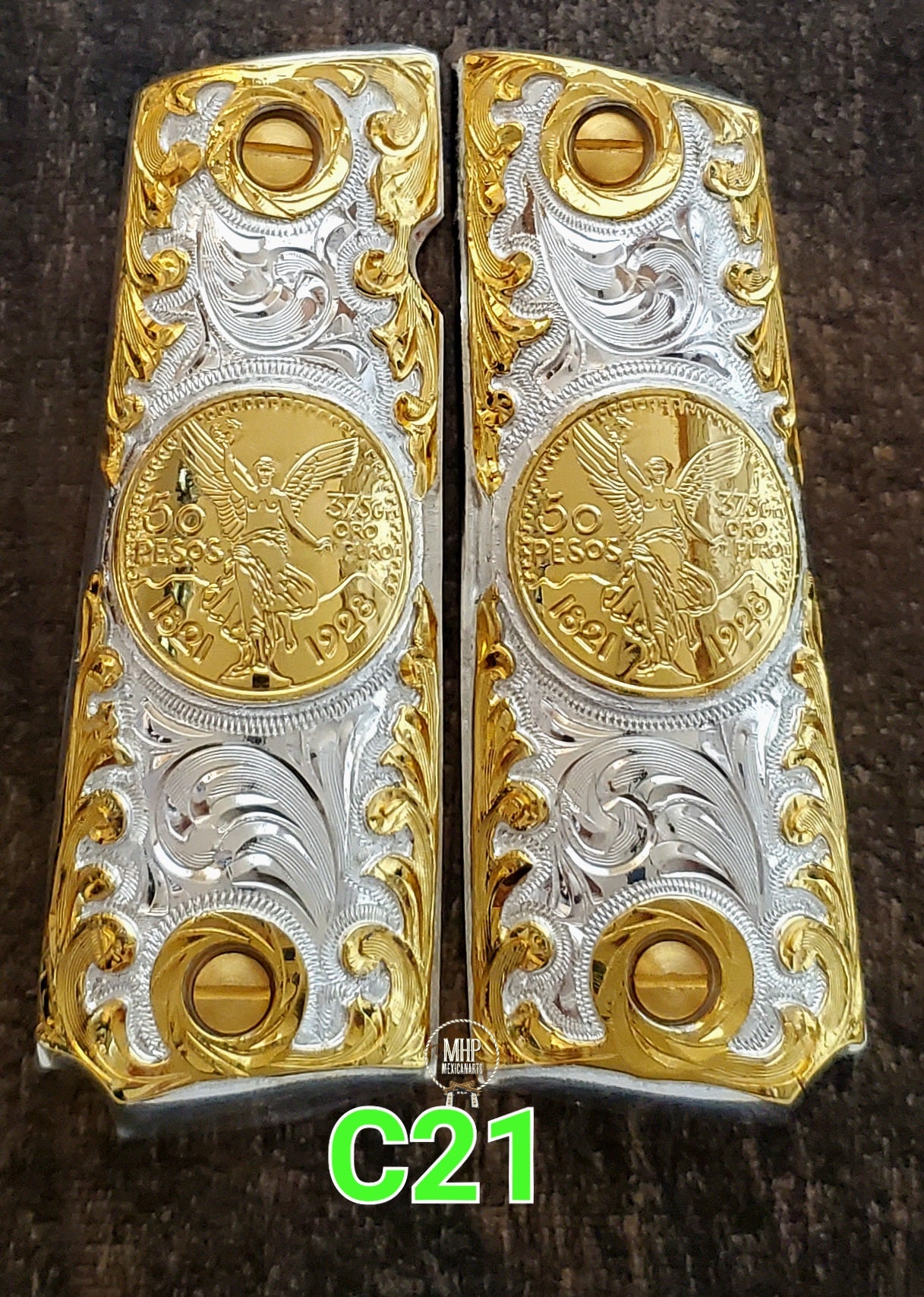 Centenarios coin many styles 1911 full size mexican premium gun grips cachas gold plated