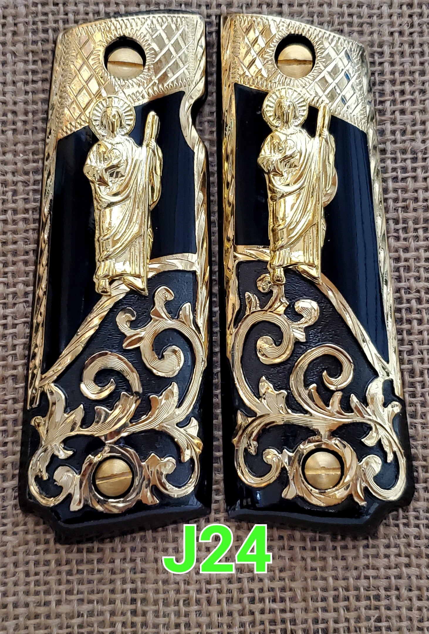 Cachas 1911 saint Jude narco mexican style government gun grips cachas 24k gold plated