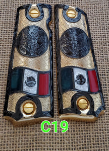 Centenarios coin many styles 1911 full size mexican premium gun grips cachas gold plated