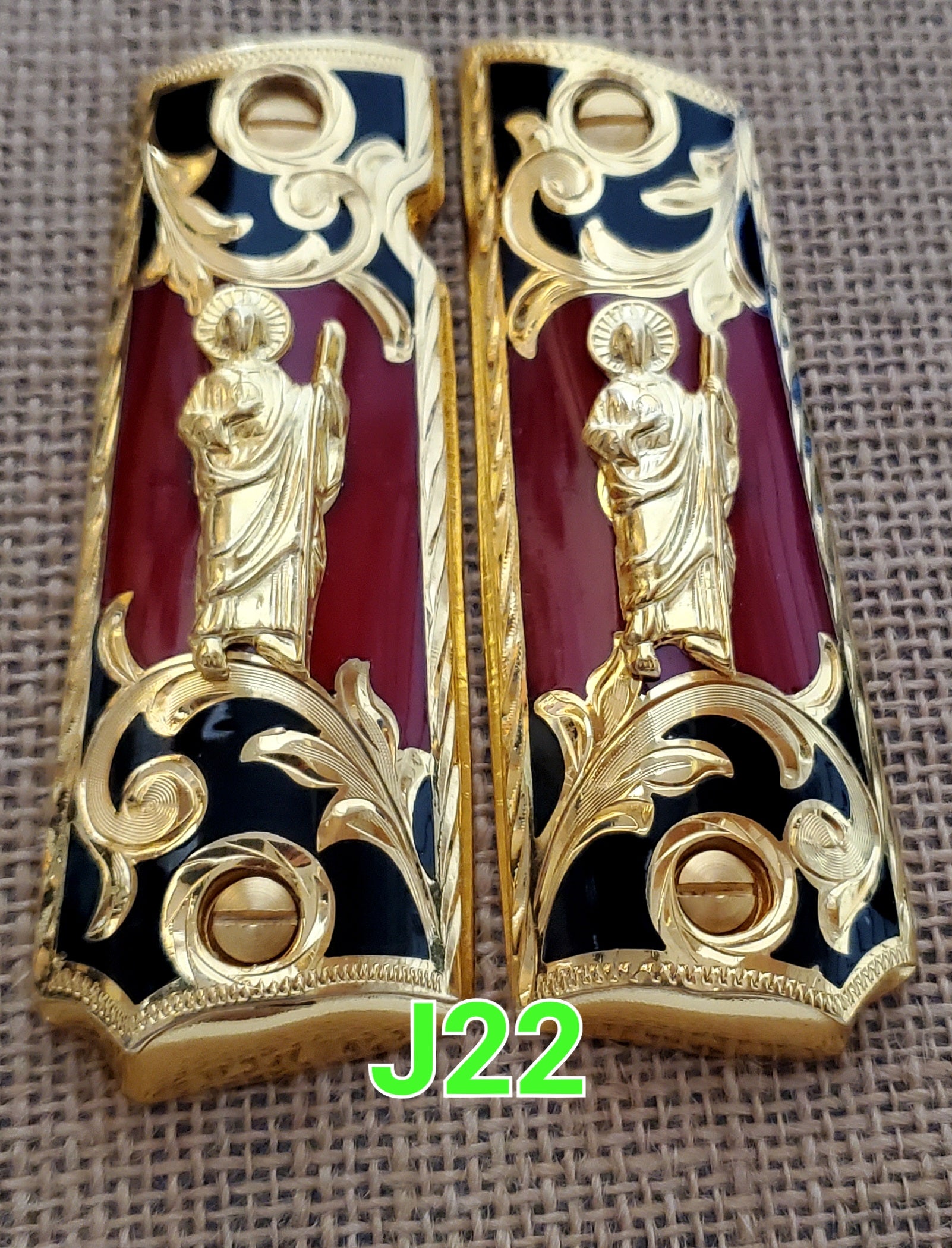 Cachas 1911 saint Jude narco mexican style government gun grips cachas 24k gold plated