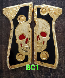 Skulls calaveras Handmade engrave style premium mexican Beretta 92fs grips Cachas clasicas rameadas