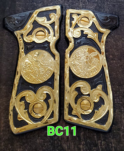 centenarios silver,black,golden custom made beretta 92fs cachas pistol grips 24k gold Plated