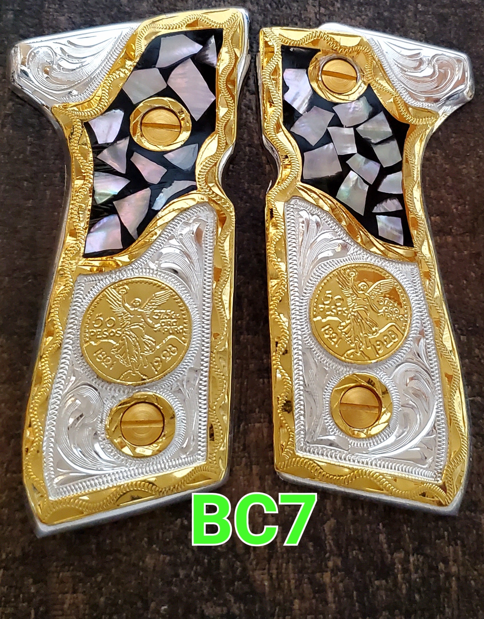 centenarios silver,black,golden custom made beretta 92fs cachas pistol grips 24k gold Plated