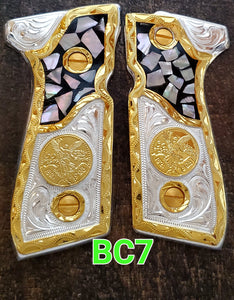 centenarios silver,black,golden custom made beretta 92fs cachas pistol grips 24k gold Plated