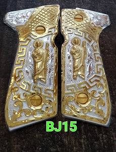 San judas saint jude custom made premium cachas pistol grips 24k gold Plated beretta 92fs