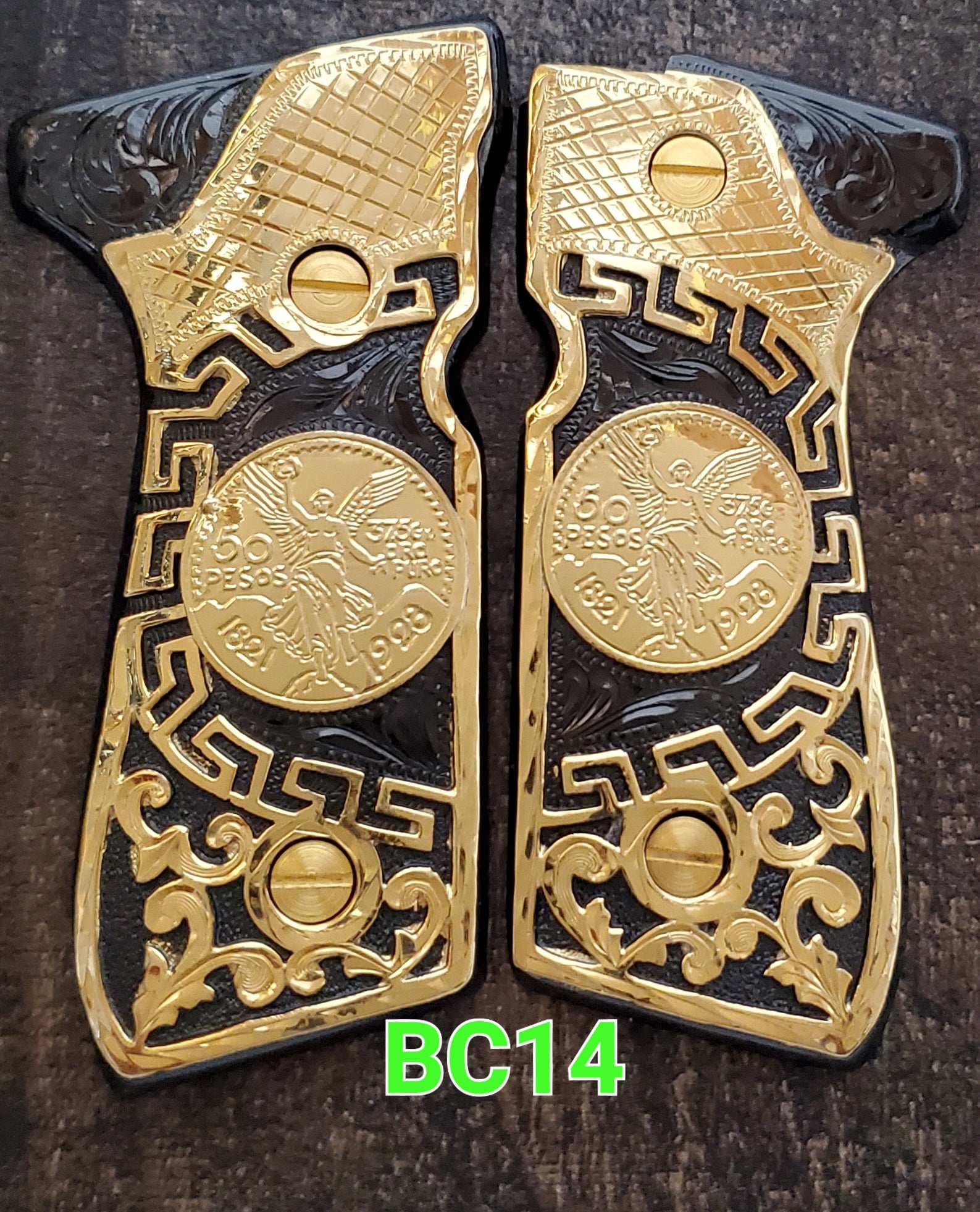 centenarios silver,black,golden custom made beretta 92fs cachas pistol grips 24k gold Plated