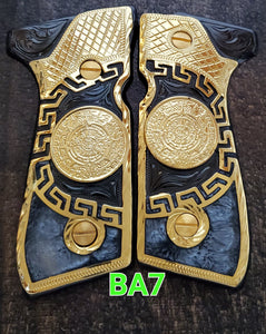 Calendario azteca premium custom made beretta 92fs cachas pistol grips 24k gold Plated