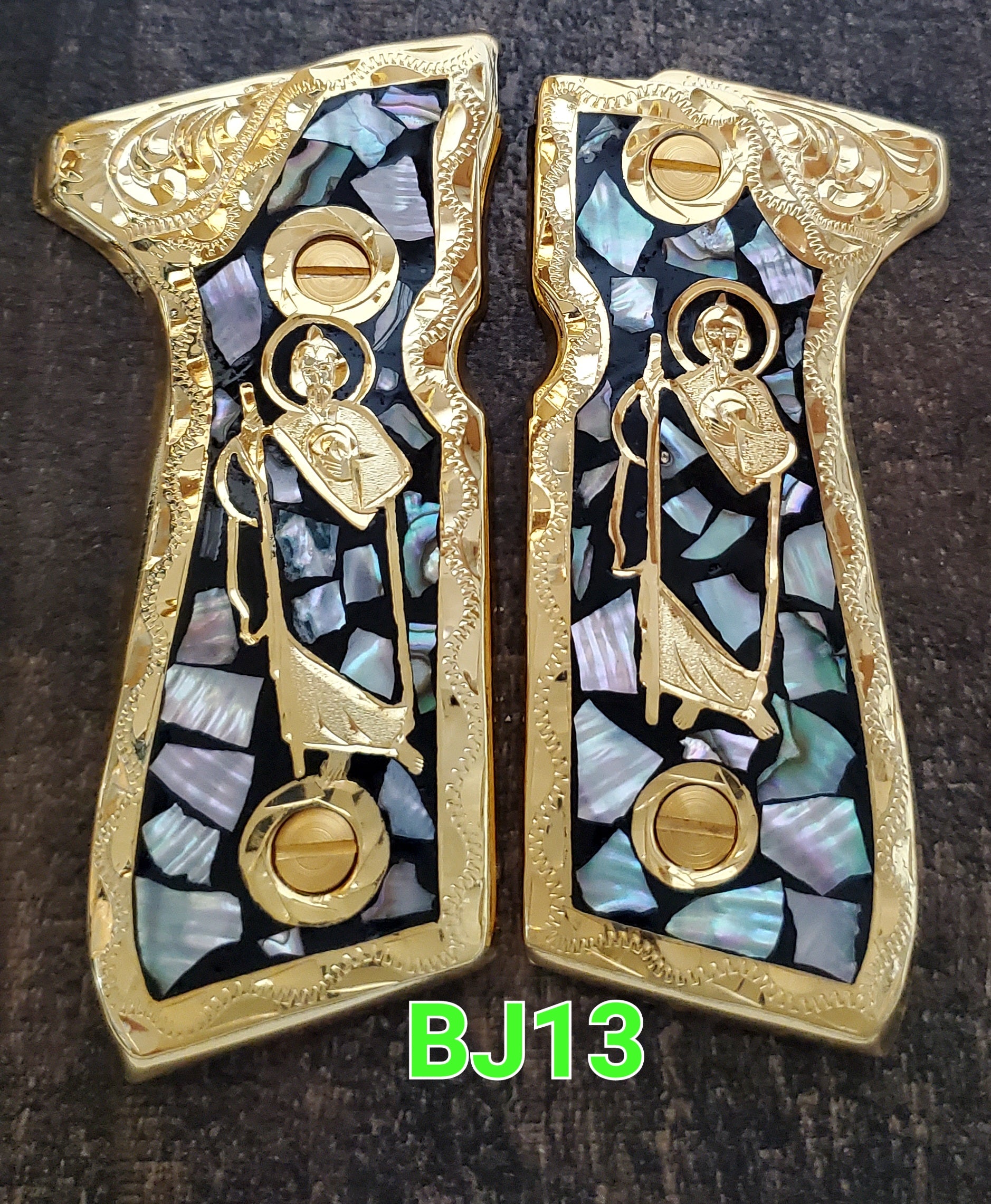 San judas saint jude custom made premium cachas pistol grips 24k gold Plated beretta 92fs