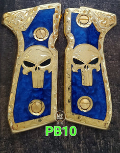 The punisher custom made beretta 92fs cachas pistol grips 24k gold Plated