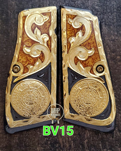 Browning highpower many mexican style grips cachas Handmade engraved 24k gold plated